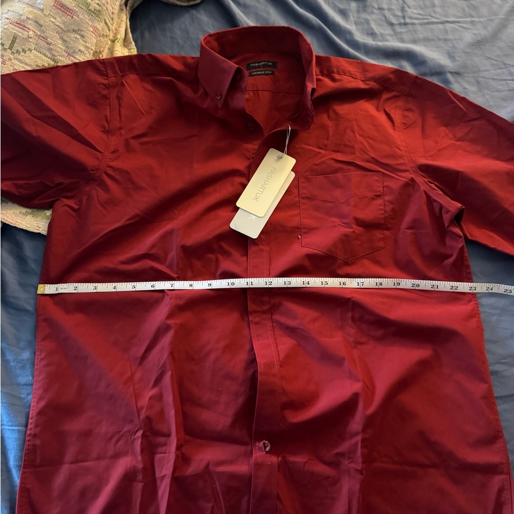 Red Casual Button Down Shirt with Classic Collar
